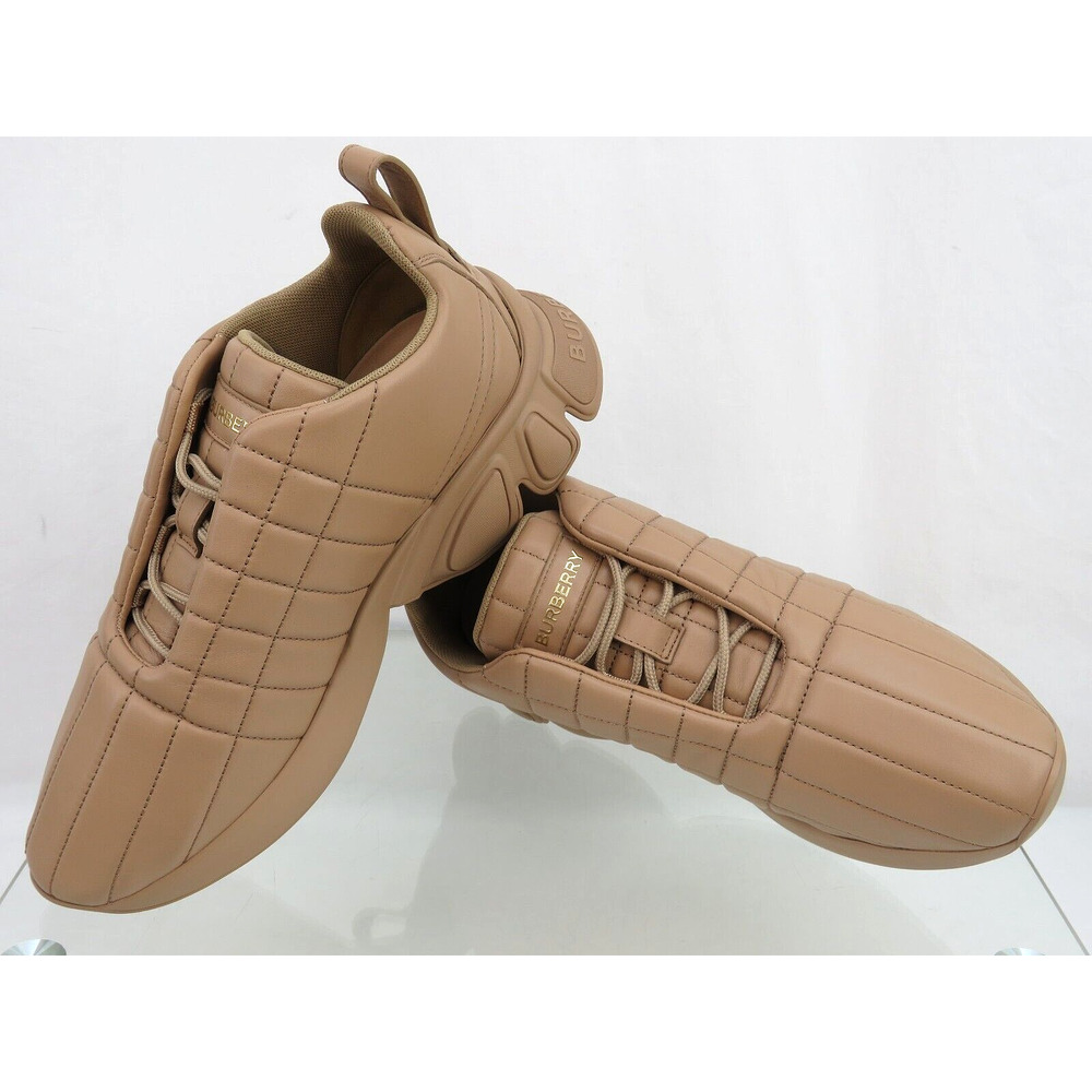 $850 BURBERRY AXBURTON BISCUIT TAN CHECK QUILTED LEATHER LOGO SNEAKERS 13 US 46 - Picture 8 of 12